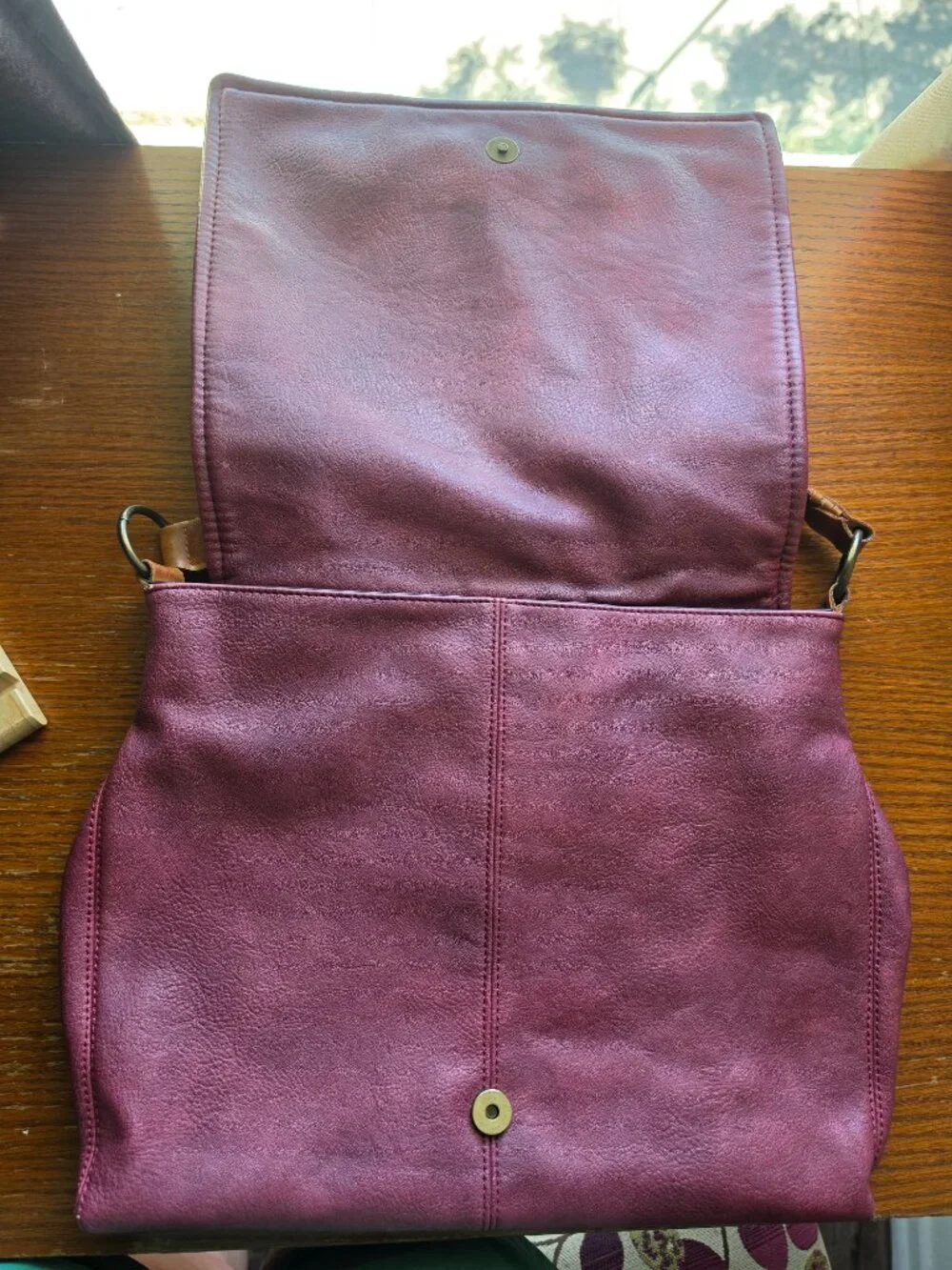 Free People Burgundy Vegan Leather Woven Flap Shoulder Bag Boho